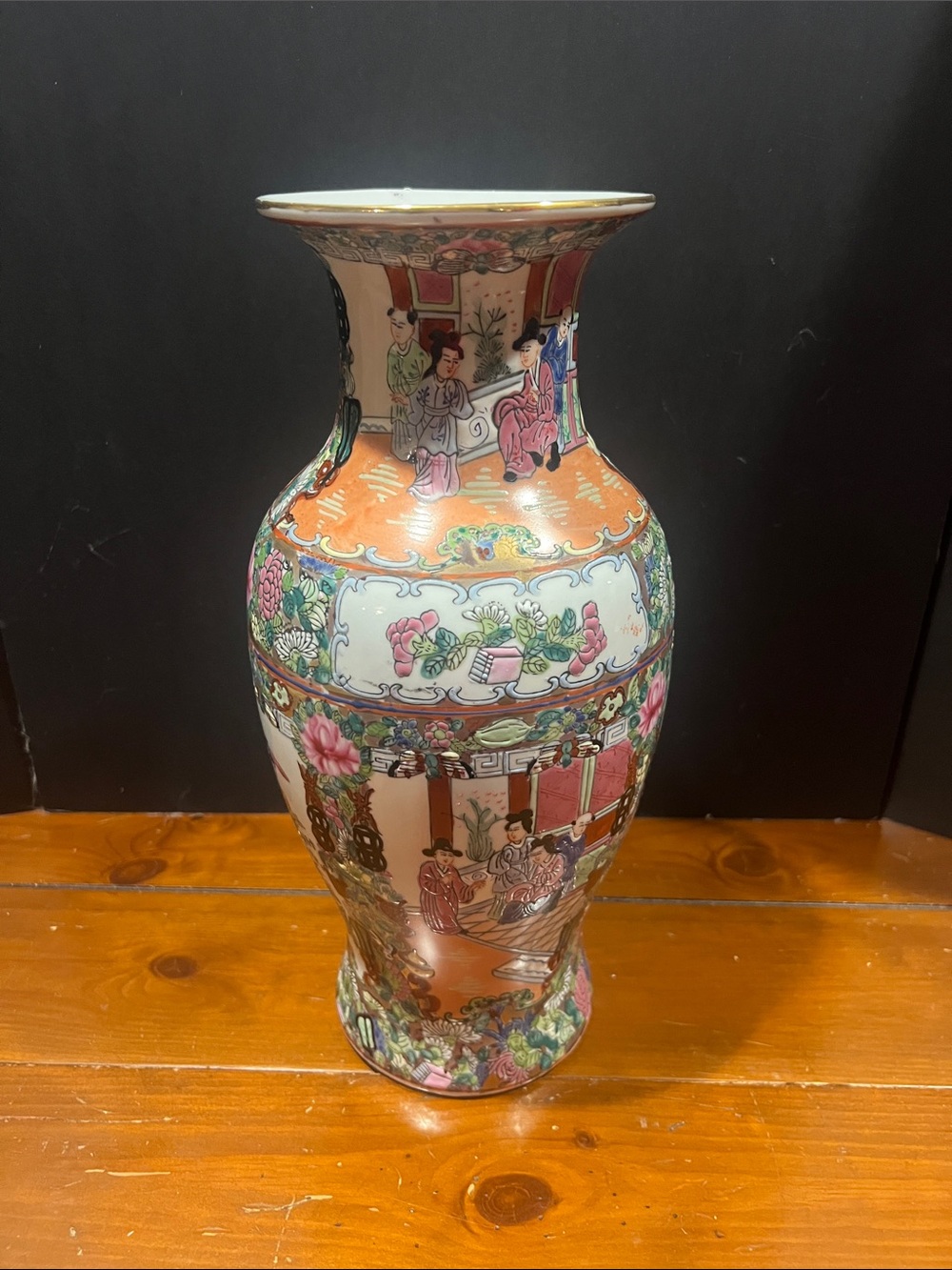 Hand-Painted Decorative Porcelain Vase in Orange and Multicolor